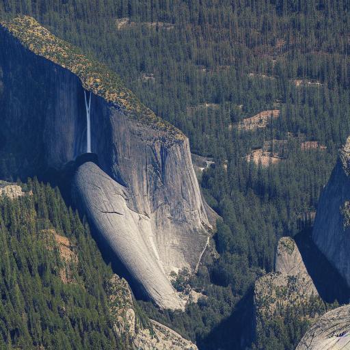 A beautiful National Geographic photograph, helicopter view of Yosemite mountain scenery full of trees, forest, photorealistic, warm, summer, wide angle