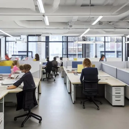 A bustling office with people